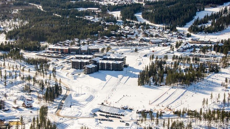 Overzoicht van het dorp Trysil in Noorwegen.